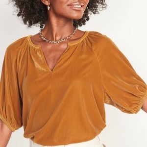 Old Navy Elbow-Sleeve Split-Neck Velvet Swing Blouse
